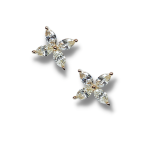 18ct Gold Diamond Flower Earring 1.6 gm 0.946 marquise