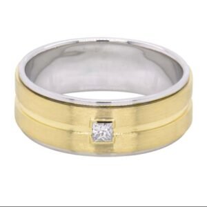 Trendy 14k Two Toned Band With 0.20ct Princess Cut Lab Diamond