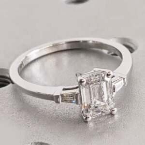 Emerald cut Labdiamond Centre with Baguettes Either Side