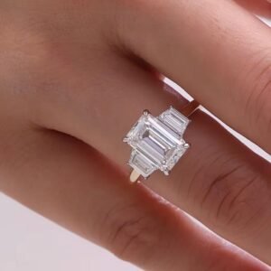 Emerald cut Lab Diamond Trilogy Engagement Ring