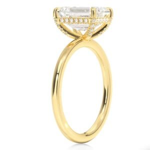Emerald Cut Lab Diamond With Hallo Setting Engagement Ring