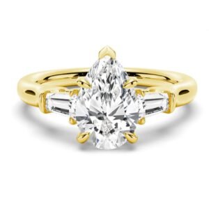 Pear cut Lab Diamond Ring with Baguette Side
