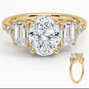 Oval Centre,emerald Cut Lab Diamond Ring