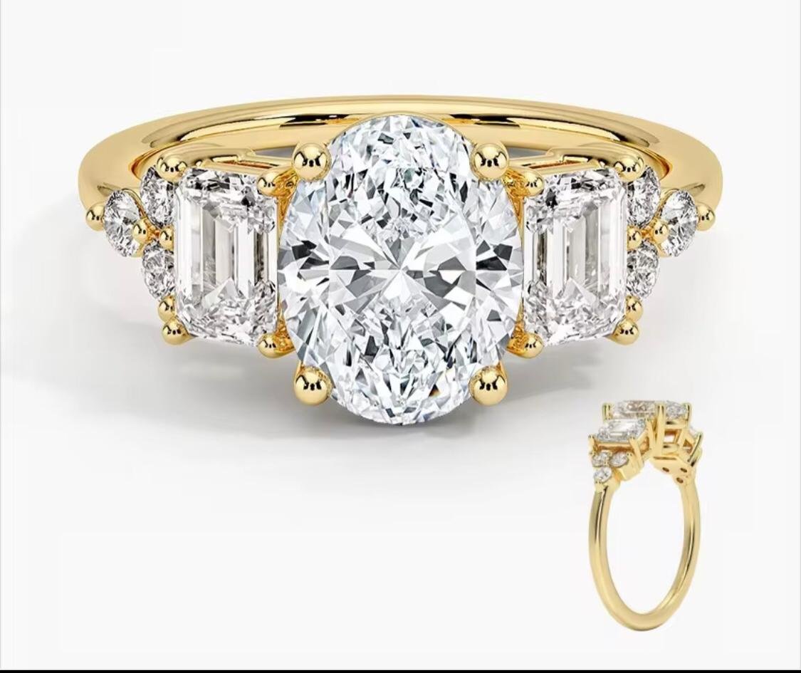Oval Centre,emerald Cut Lab Diamond Ring