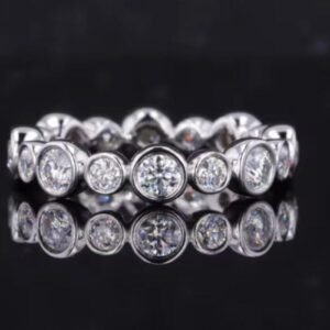 Brilliant Cut Bezel Set Lab Diamond Eternity Infinity  Ring 2.5mm And 3mm Round Stones
