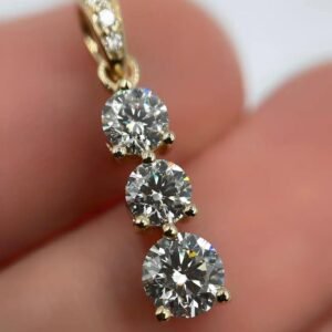 Stunning Three Stone Lab Bridle Pendant In 14k Yellow Gold 1.0ctw